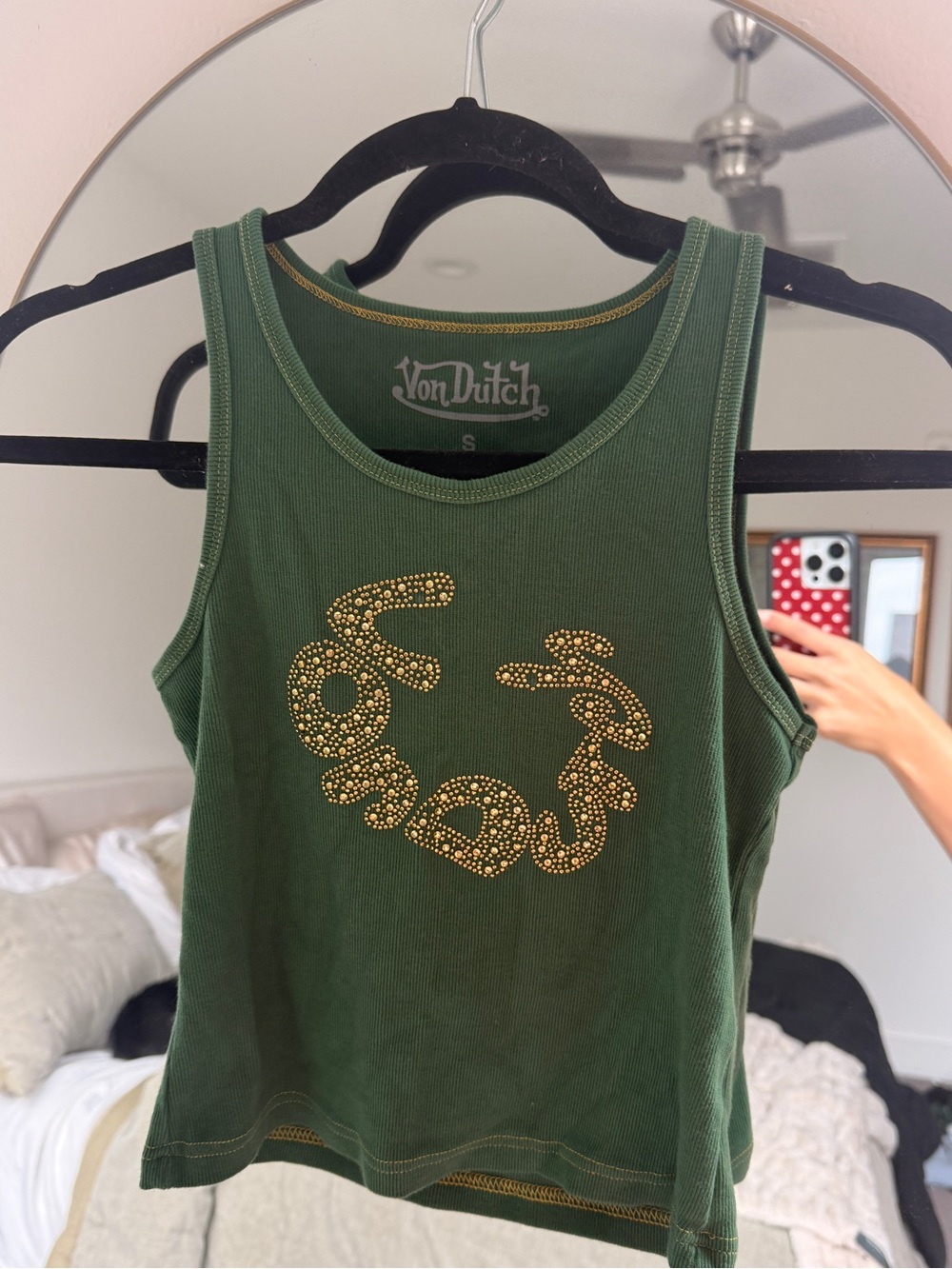 Von Dutch Olive Green Tank with Gold Stud Logo